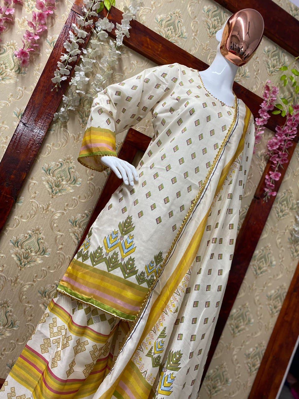 Cream Sharara Suit In Vichitra With Digital Print