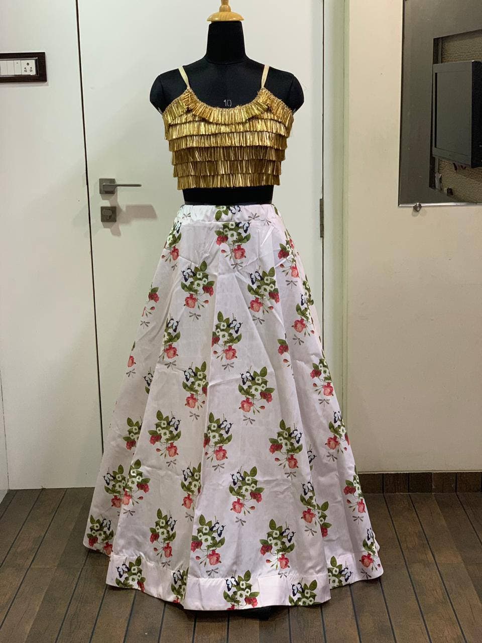 White Lehenga Choli In Taffeta Silk With Digital Print