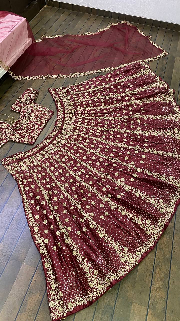 Maroon Lehenga Choli In Heavy Silk With Sequence Work