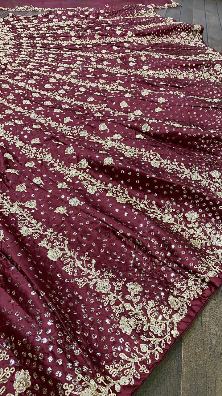 Maroon Lehenga Choli In Heavy Silk With Sequence Work