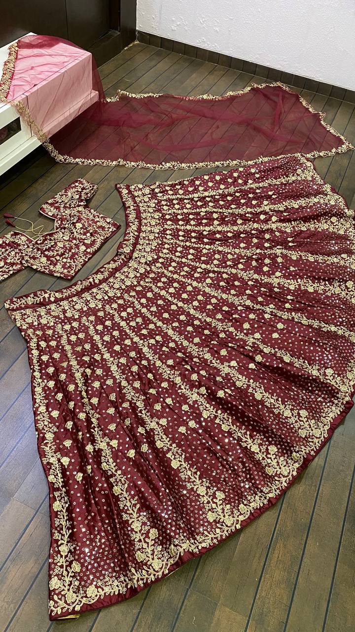 Maroon Lehenga Choli In Heavy Silk With Sequence Work