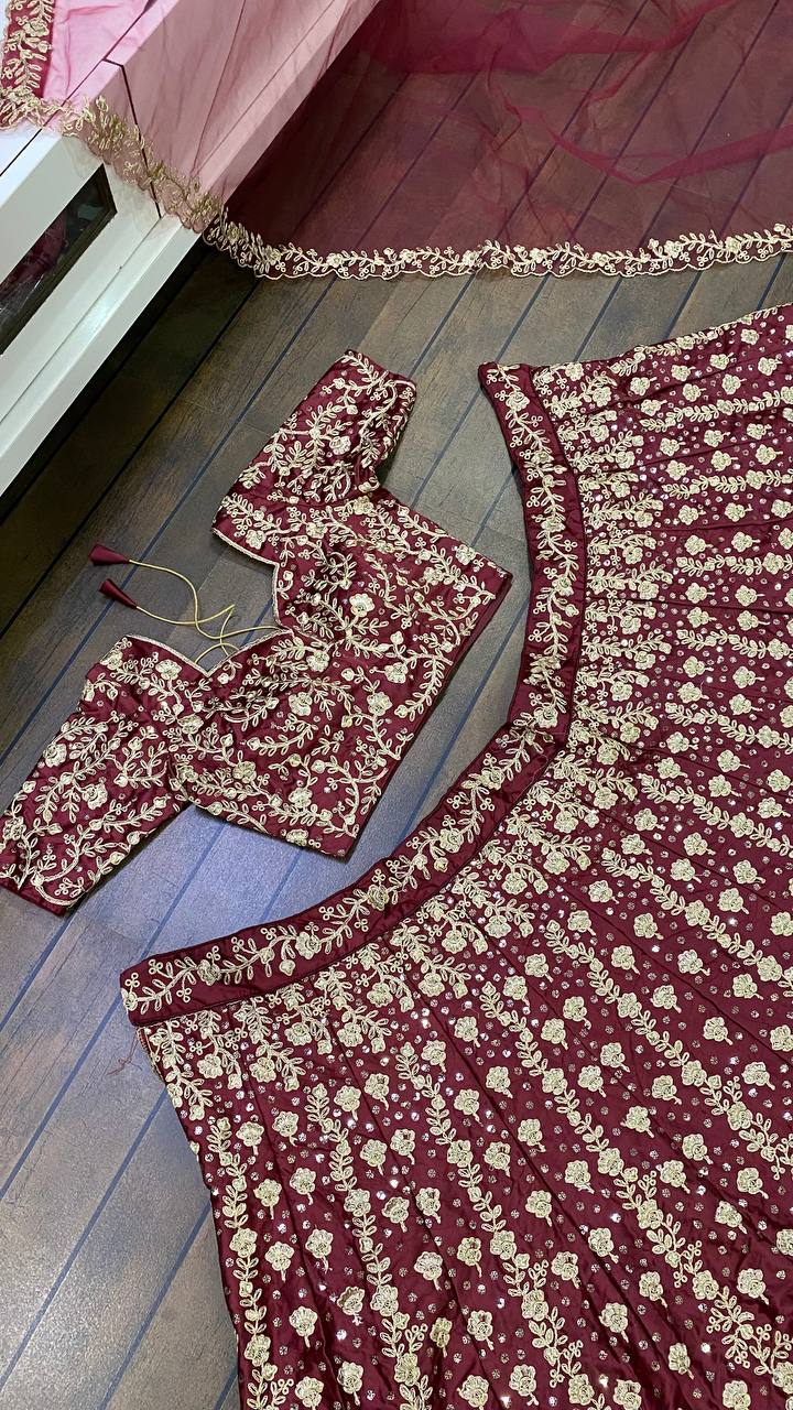 Maroon Lehenga Choli In Heavy Silk With Sequence Work