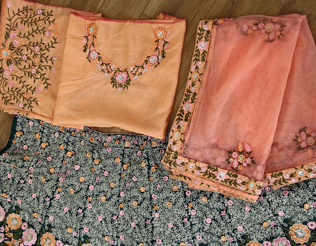 Peach Lehenga In Phantom Silk Satin With Embroidery Work