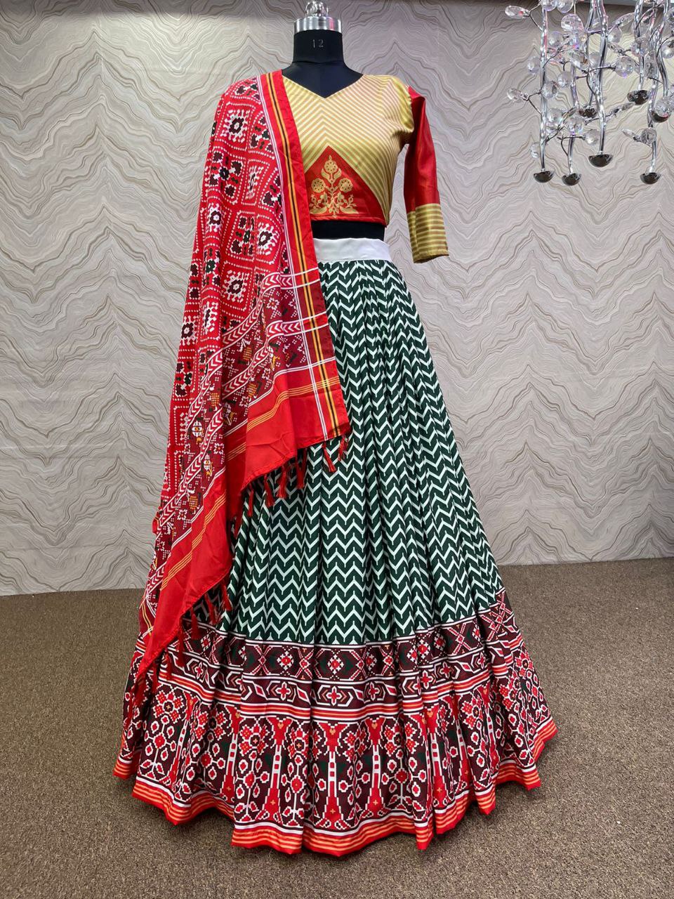 Green Lehenga Choli In Soft Butter Silk With Digital Print