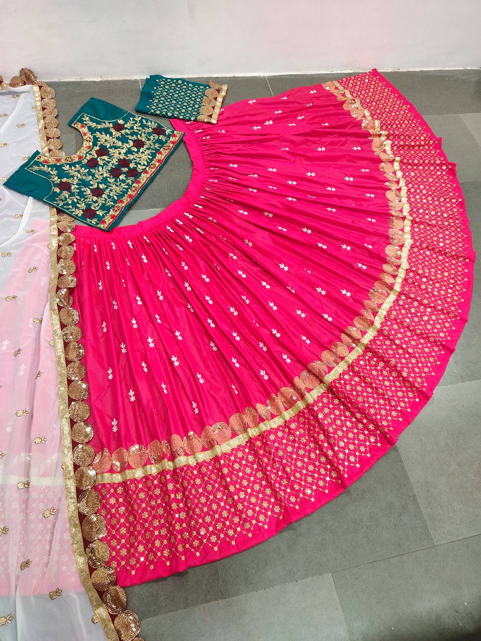 Rani Pink Lehenga Choli In Taffeta Silk With Embroidery Work