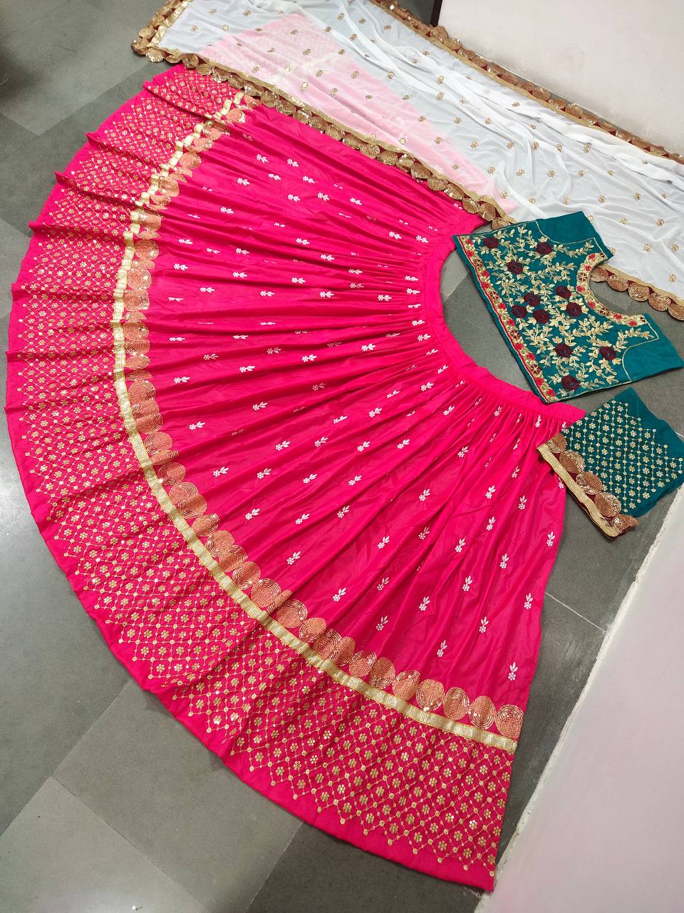 Rani Pink Lehenga Choli In Taffeta Silk With Embroidery Work