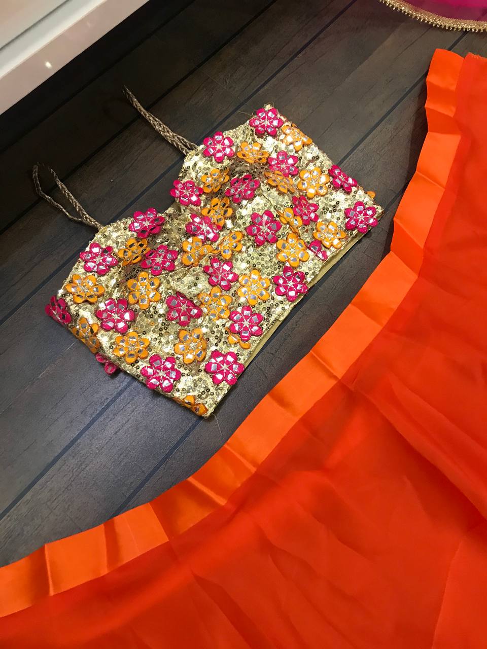 Orange Lehenga Choli In Kasturi Silk With Plain