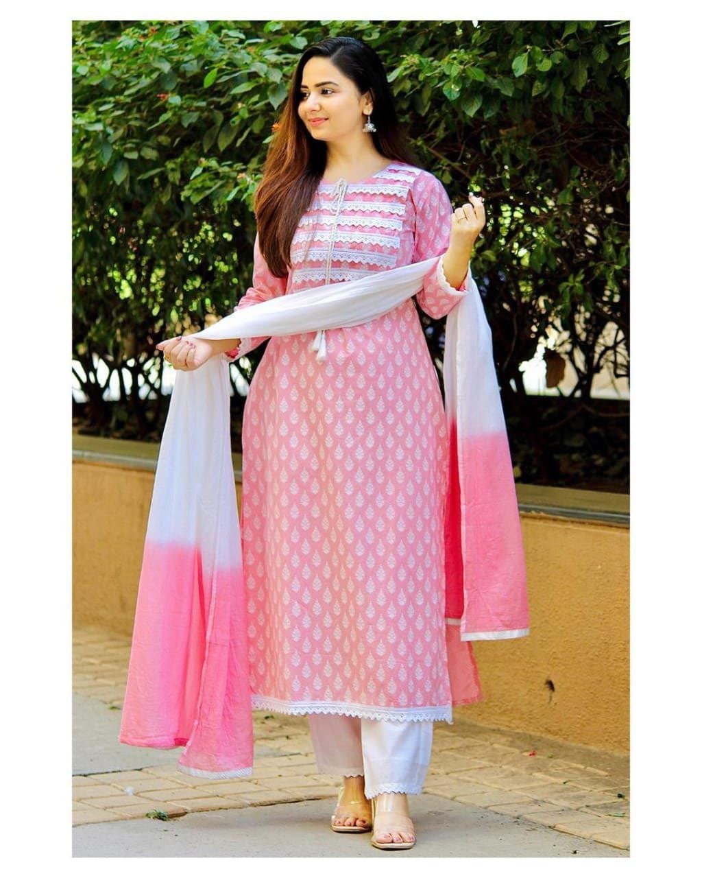 Pink Salwar Suit In Ryon Cotton With Jaipuri print