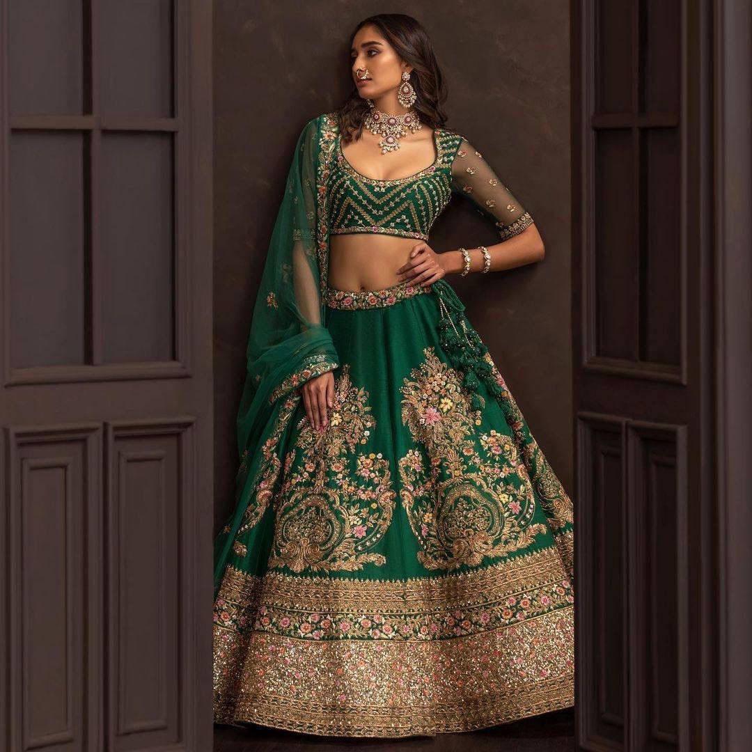 Green Lehenga Choli In Malai Satin Silk With 3 MM Sequence Work