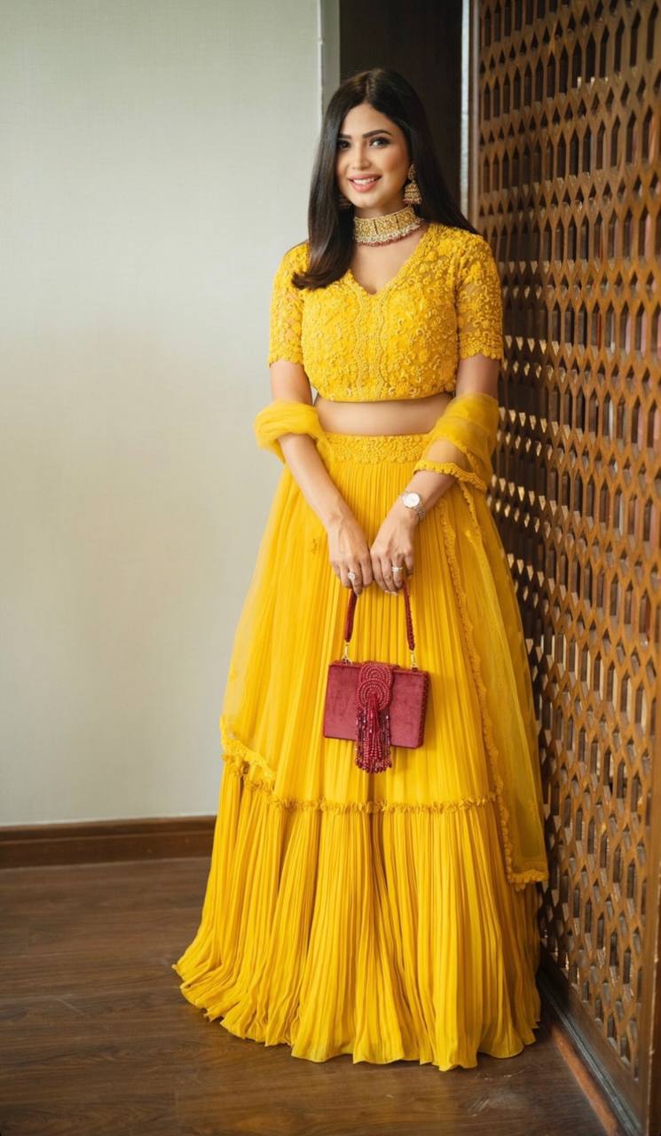 Shop Samrina - Lemon Yellow Lehenga with blouse and dupatta | Sheetal Batra  - Exquisite Ethnic Wear Online