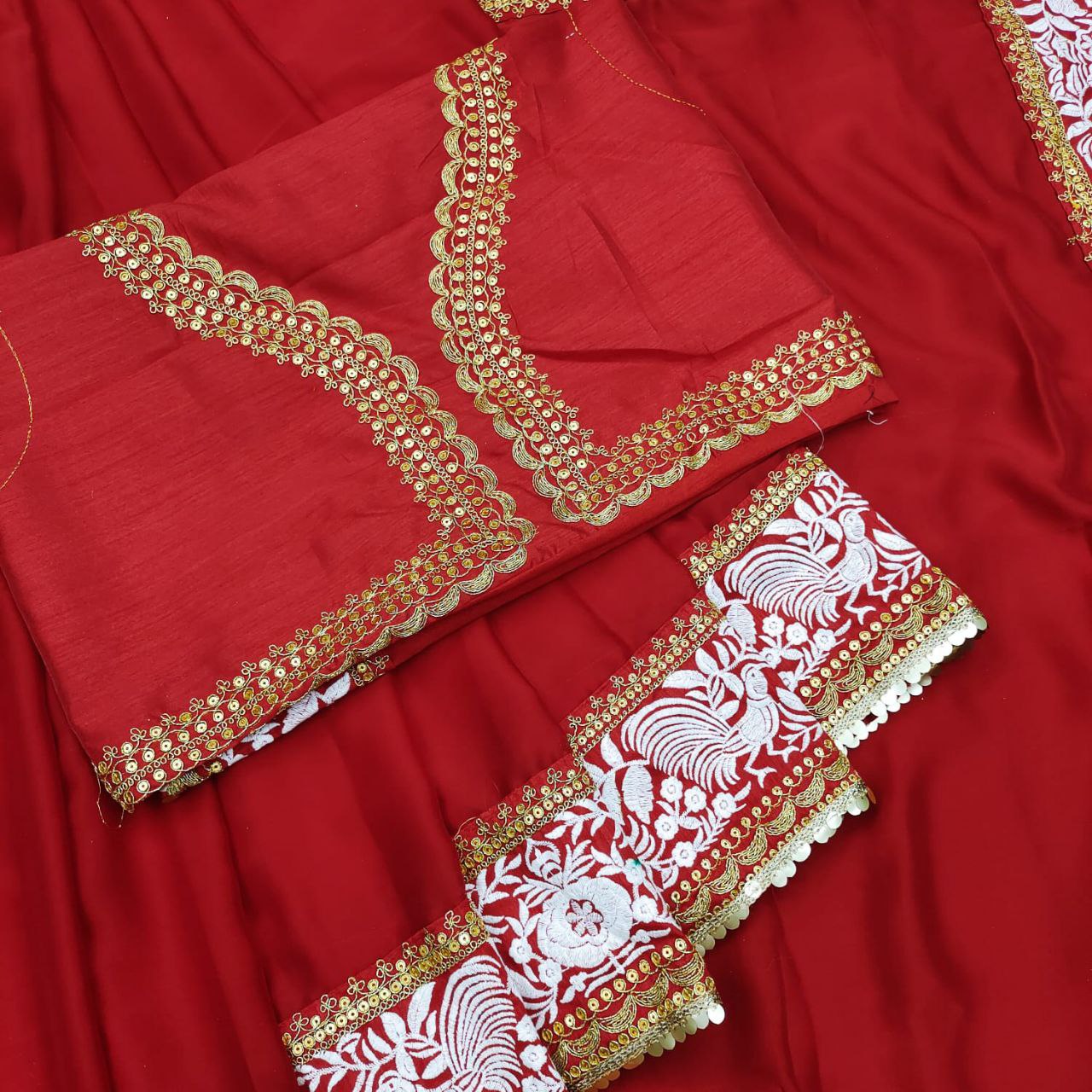 Red Saree In Rangoli Silk With Sequence Work