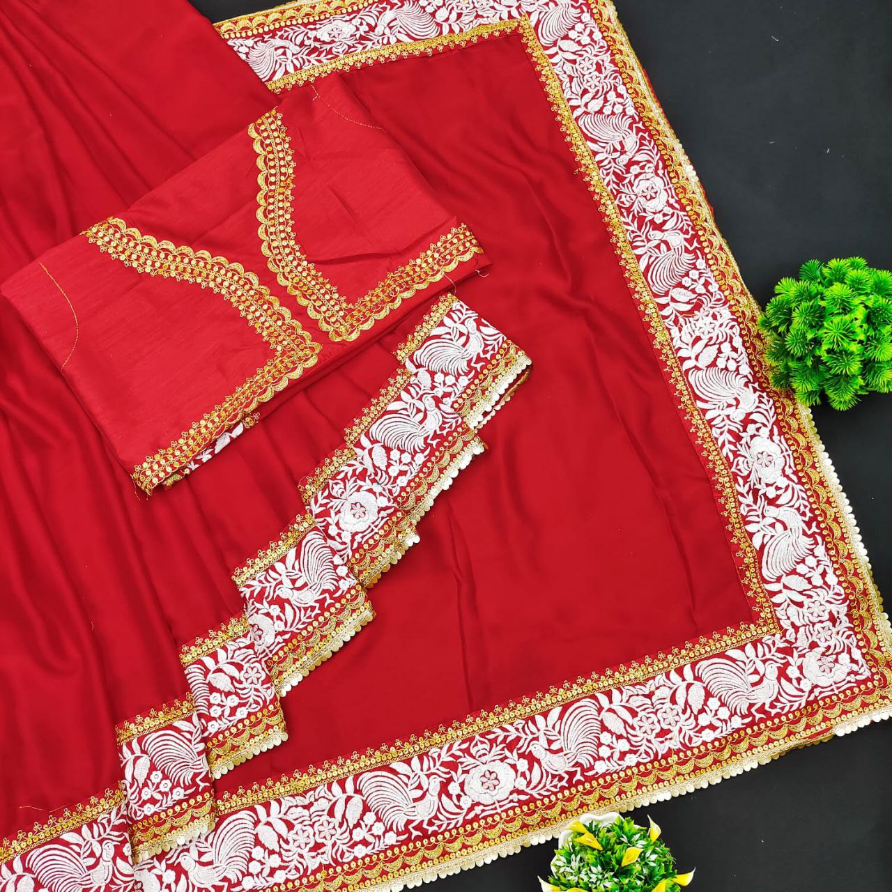 Red Saree In Rangoli Silk With Sequence Work