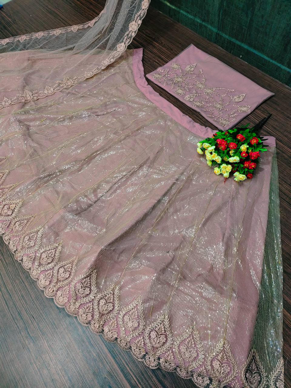 Light Purple Lehenga Choli In Butterfly Mono Net With Embroidery Work