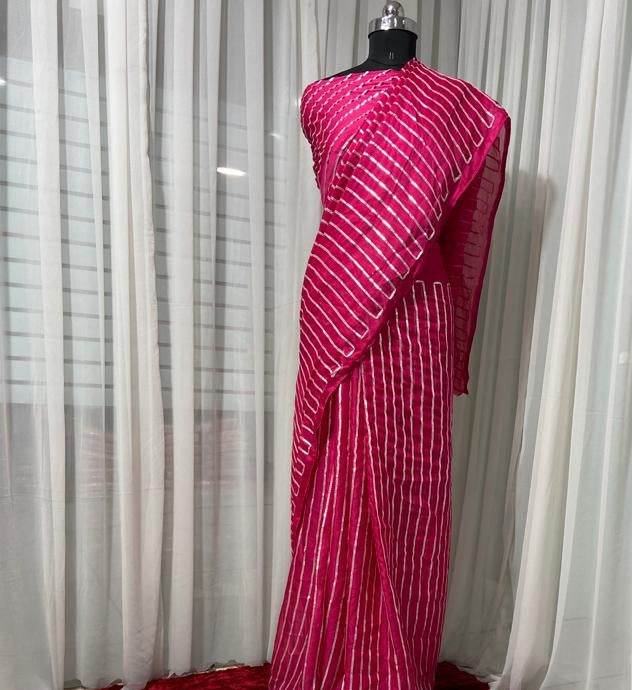 Pink Saree In Moss Silk With Ribbon Embroidery Work