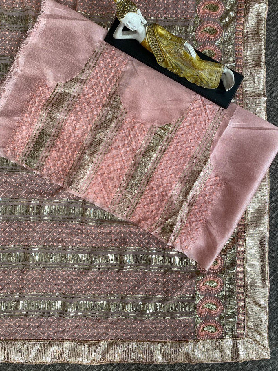 Pink Saree In Fox Georgette With Sequence Work