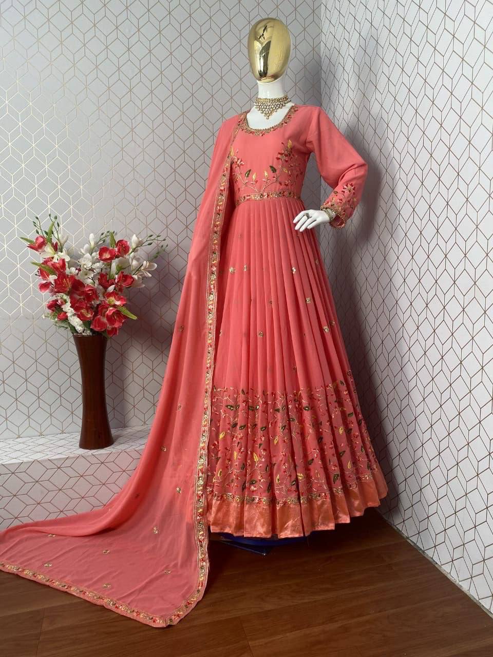 Pink Anarkali Suit In Fox Georgette With Embroidery Work