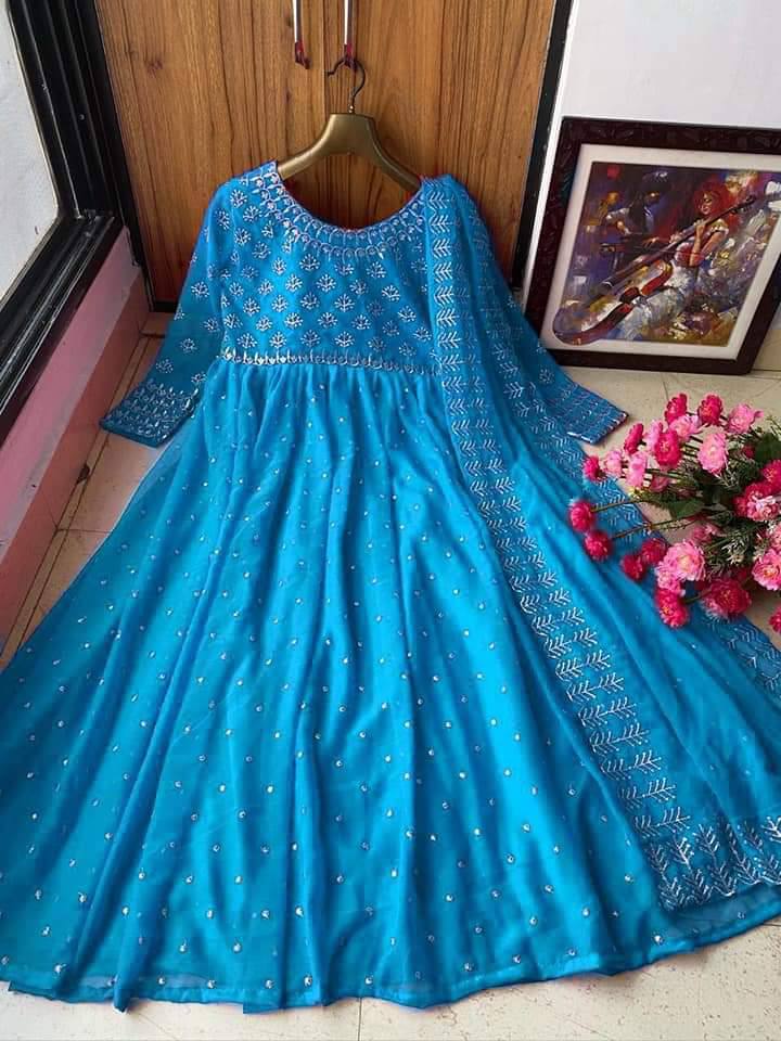 Sky Blue Anarkali Suit In Georgette Silk With Embroidery Work