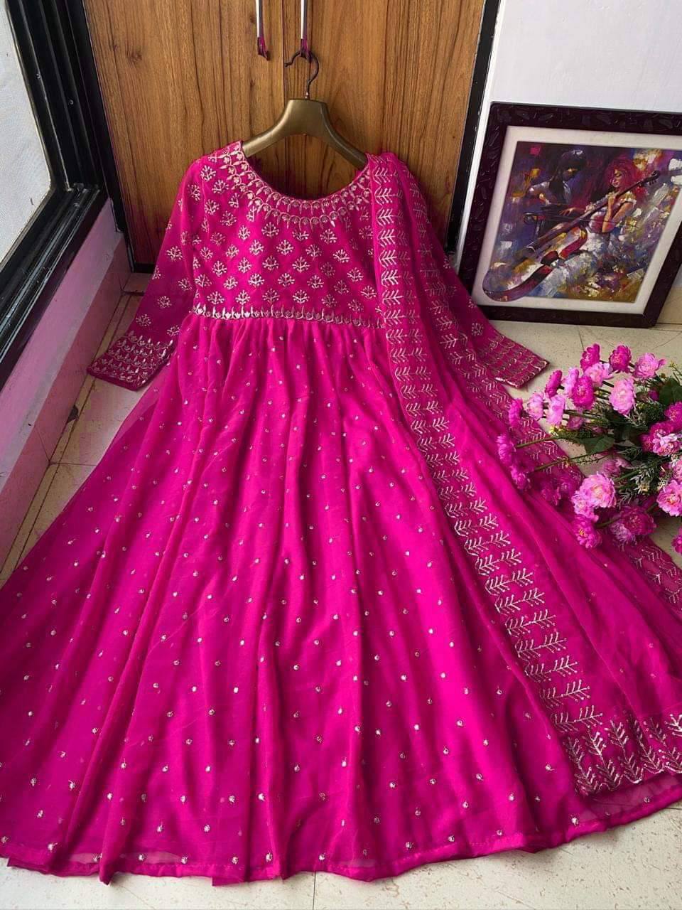 Rani Pink Anarkali Suit In Georgette Silk With Embroidery Work