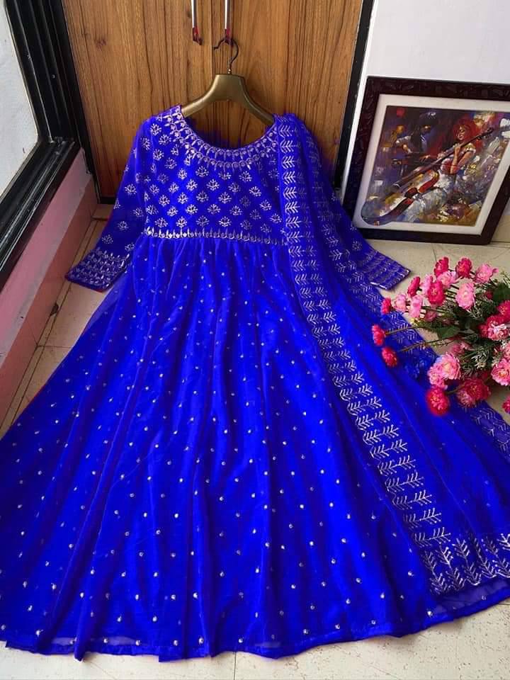 Blue Anarkali Suit In Georgette Silk With Embroidery Work