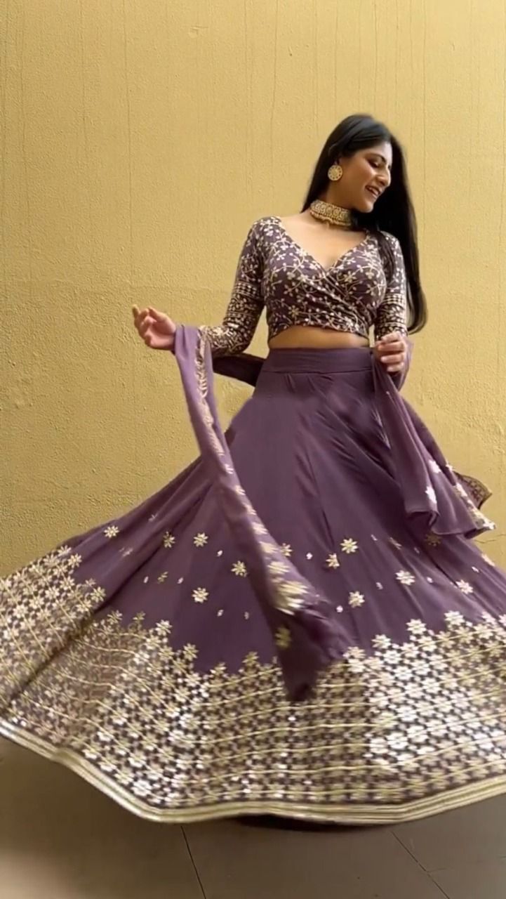 Purple Lehenga Choli In Georgette Silk With Embroidery Work