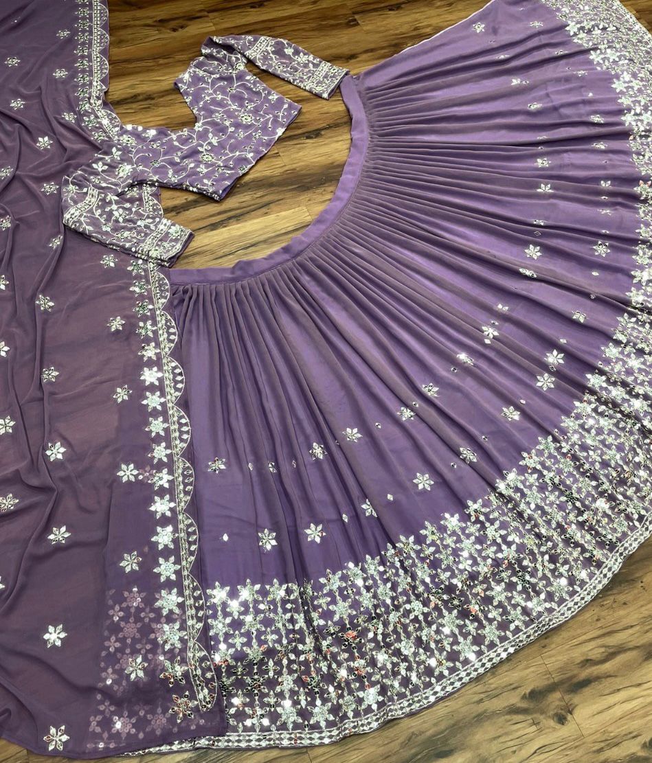 Purple Lehenga Choli In Georgette Silk With Embroidery Work