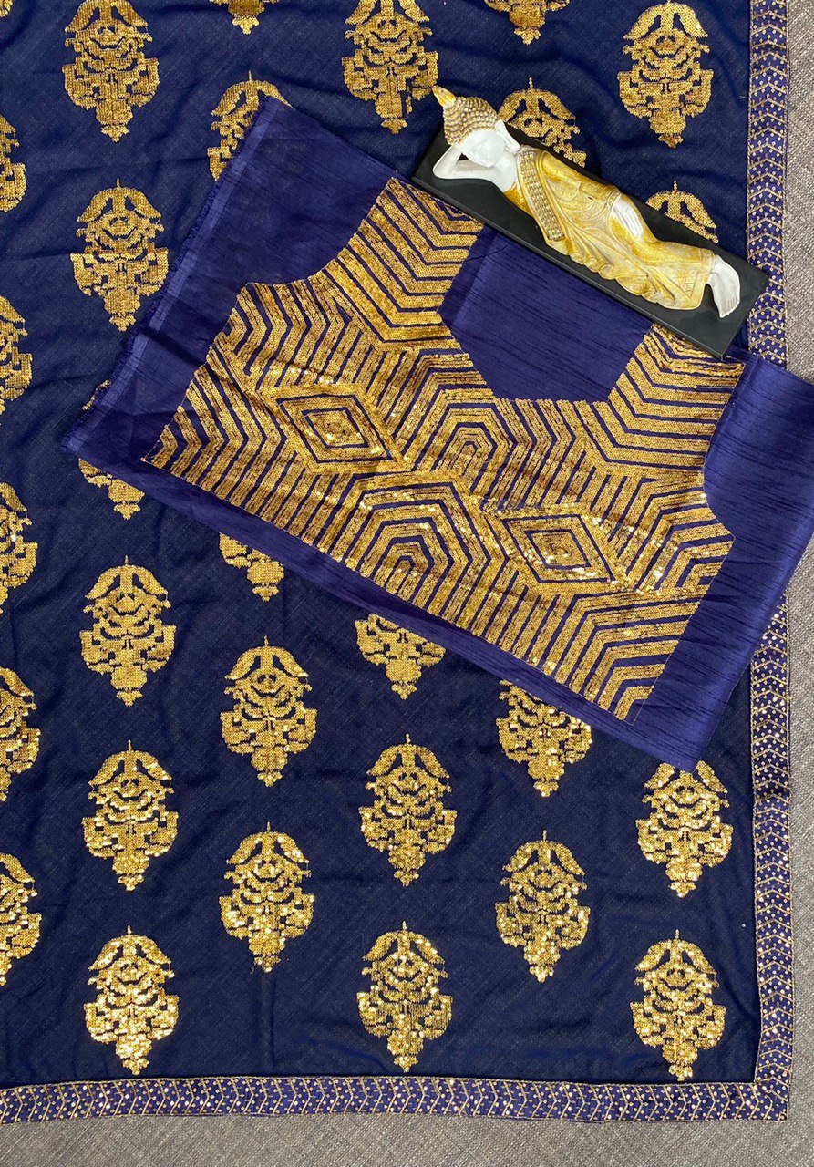 Blue Saree In Fox Georgette With Sequence Work