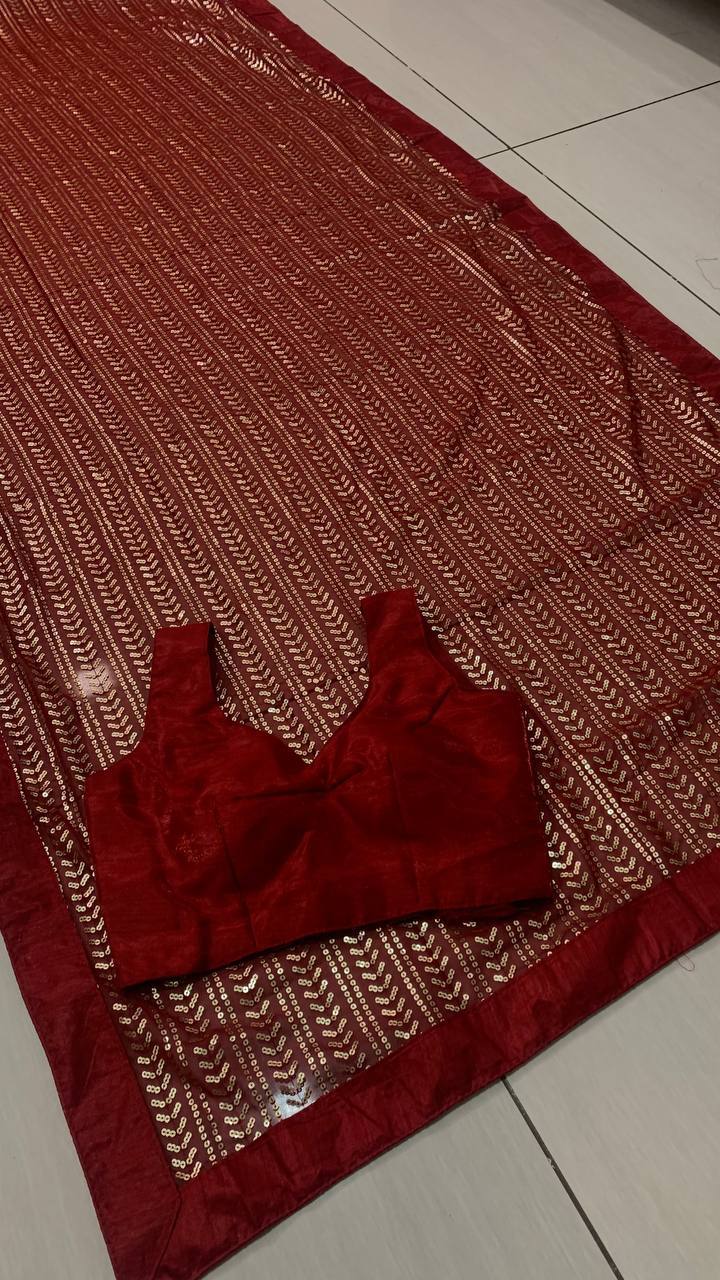 Maroon Saree In Georgette Silk With Sequence Work