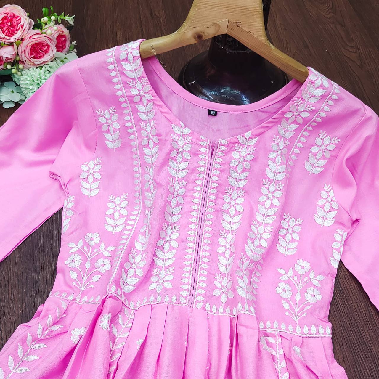 Pink Palazzo Suit In Ryon Cotton With Embroidery Work