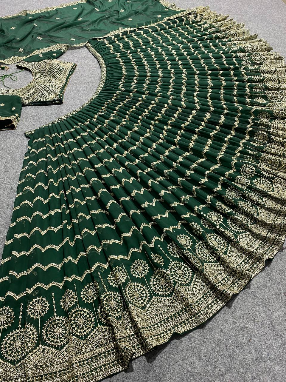 Green Lehenga Choli In Georgette Silk With 5 MM Sequence Work