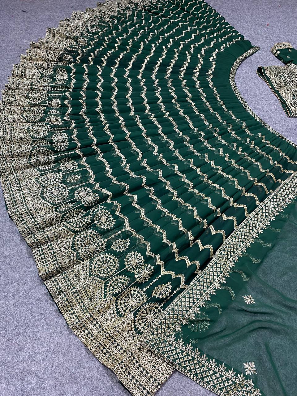 Green Lehenga Choli In Georgette Silk With 5 MM Sequence Work