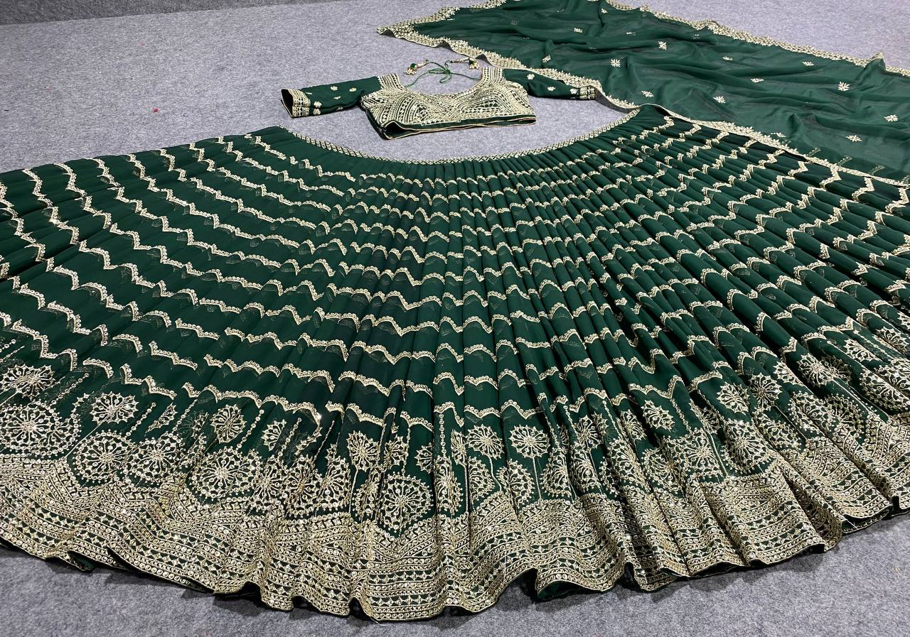 Green Lehenga Choli In Georgette Silk With 5 MM Sequence Work