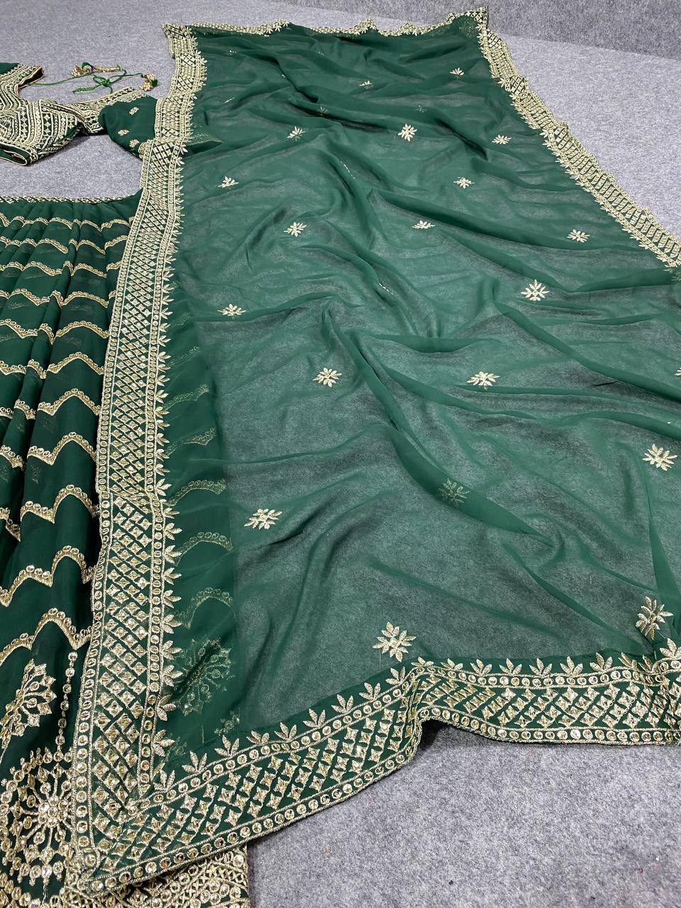 Green Lehenga Choli In Georgette Silk With 5 MM Sequence Work