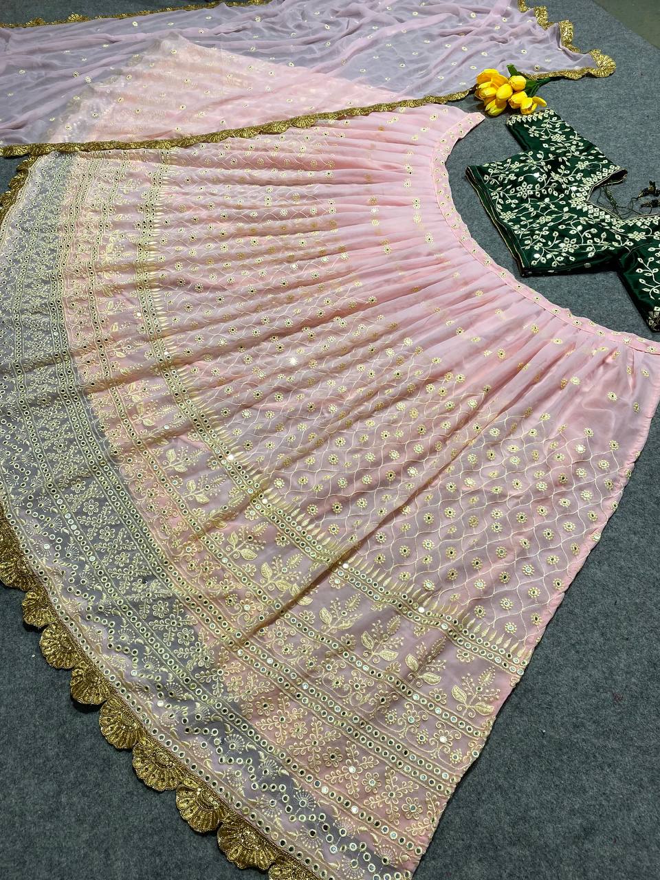 Peach Lehenga Choli In Georgette Silk With 9 MM Sequence Work