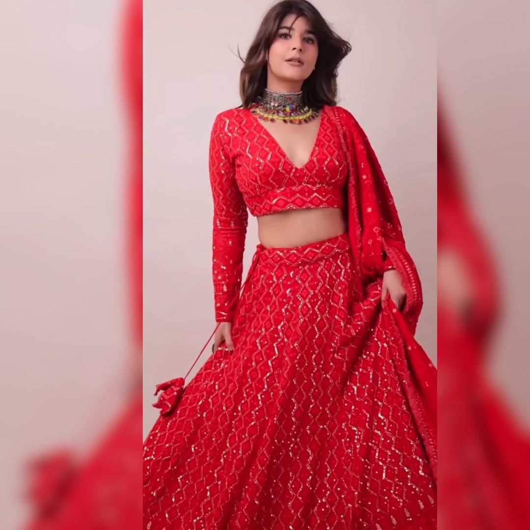 Red Lehenga Choli In Georgette Silk With Embroidery Work