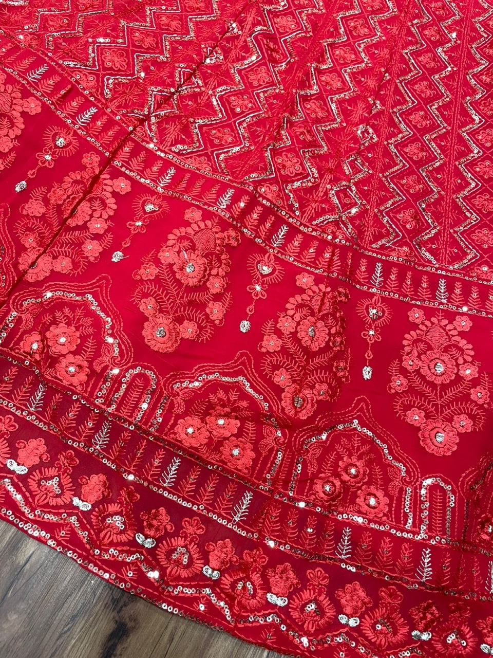 Red Lehenga Choli In Georgette Silk With Embroidery Work