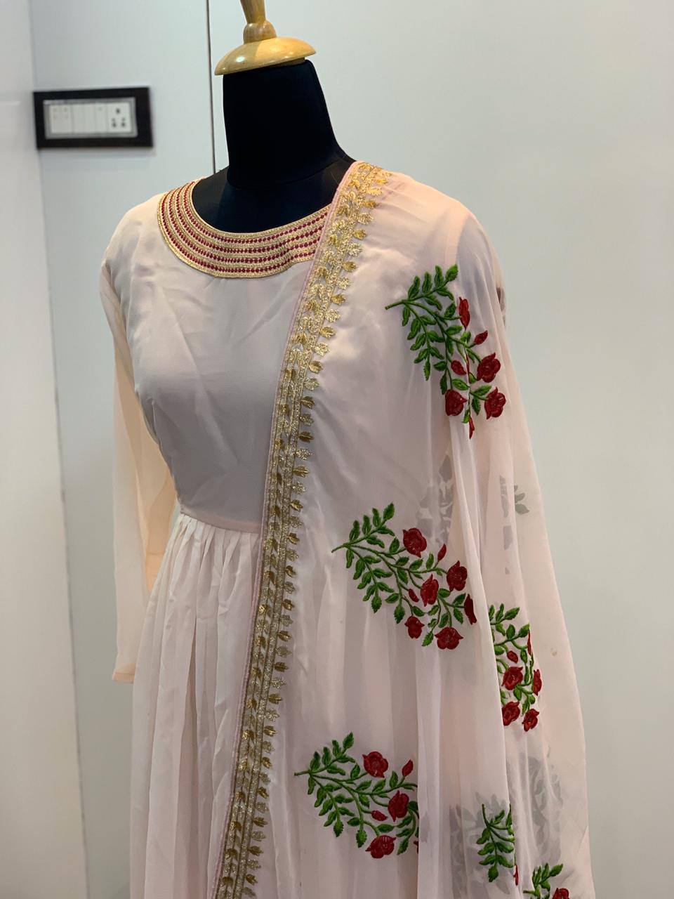 Peach Anarkali Suit In Georgette Silk With Plain