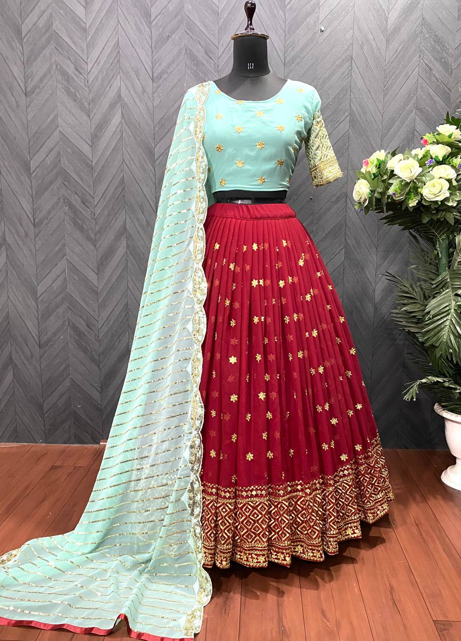 Maroon Lehenga Choli In Fox Georgette With 5 MM Sequence Work