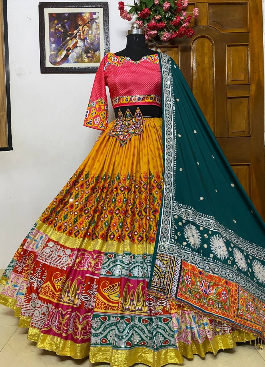 Yellow Lehenga Choli In Butter Silk With Digital Print