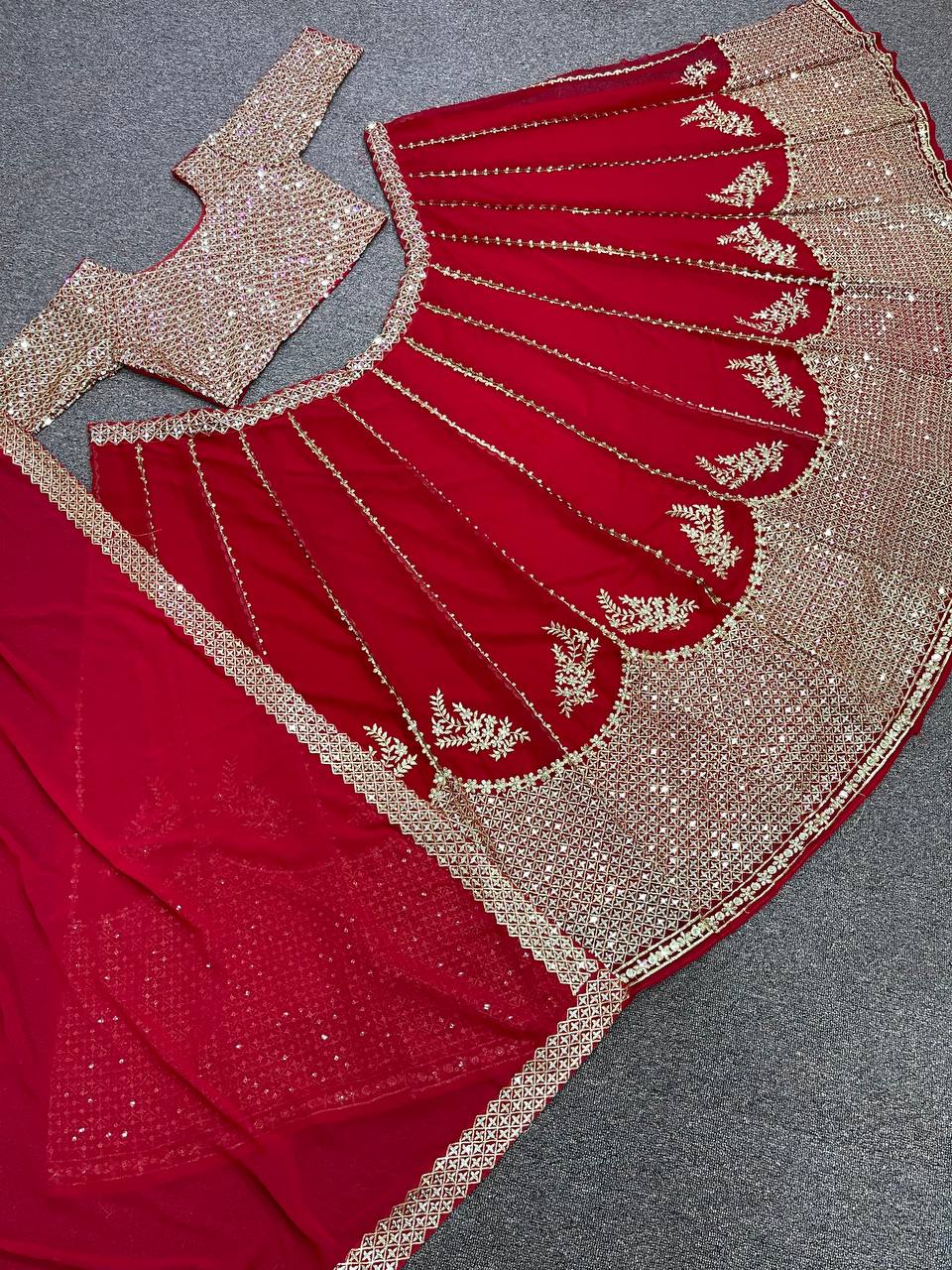 Red Lehenga Choli In Fox Georgette With Embroidery Work