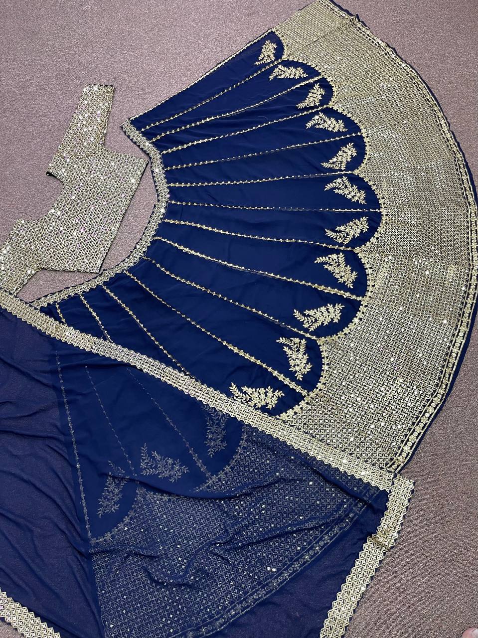 Navy Blue Lehenga Choli In Fox Georgette With Embroidery Work