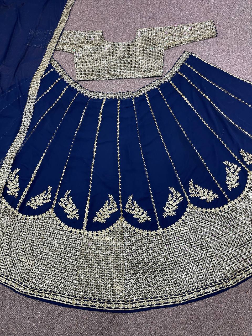 Navy Blue Lehenga Choli In Fox Georgette With Embroidery Work