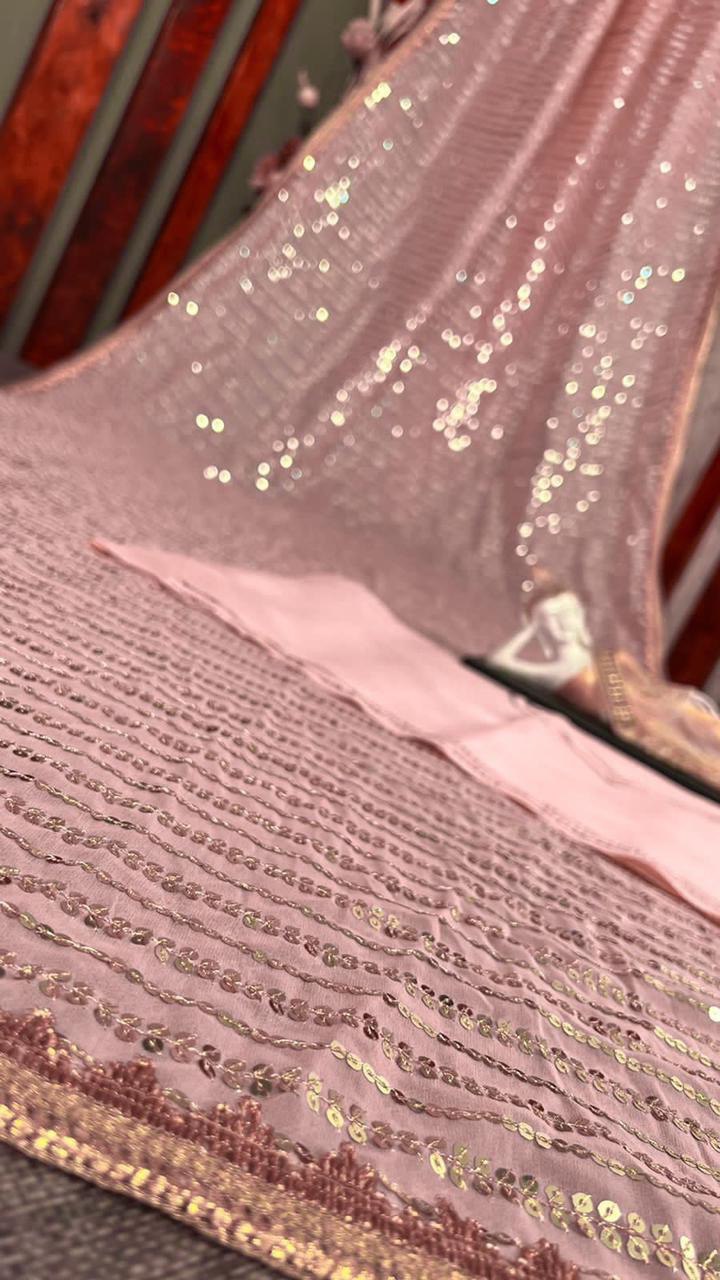 Baby Pink Saree In Fox Georgette With Embroidery Work