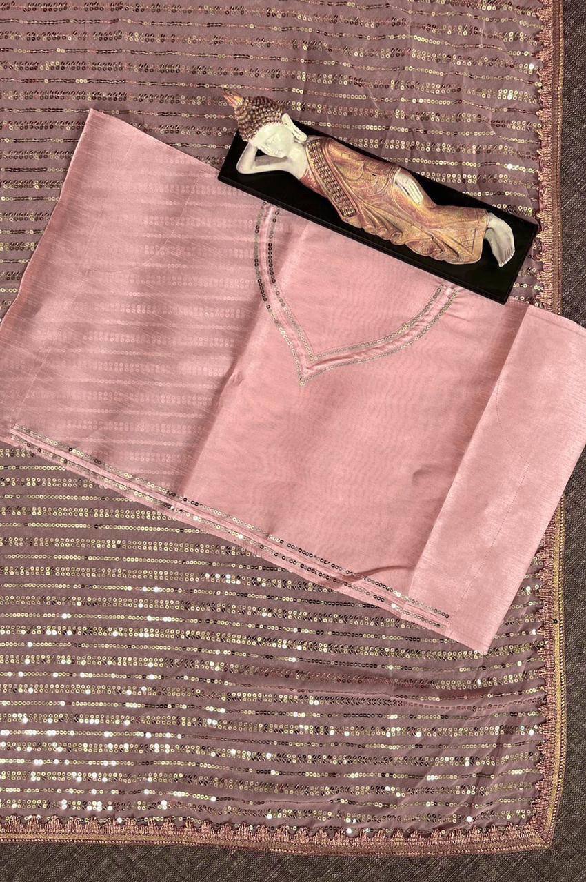 Baby Pink Saree In Fox Georgette With Embroidery Work