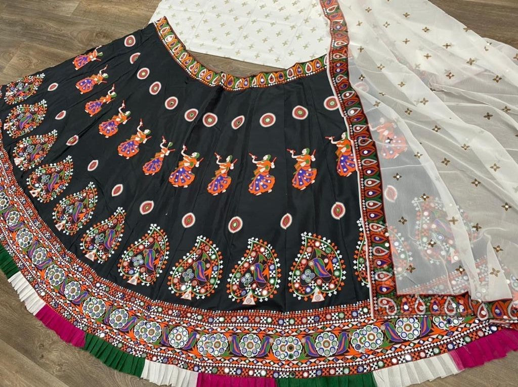 Black Lehenga Choli In Crape With Digital Print