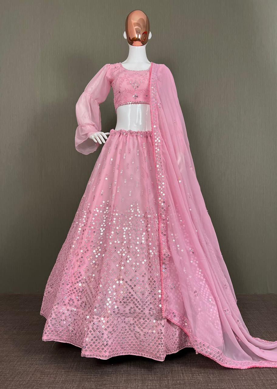 Pink Lehenga Choli In Georgette Silk With 9 MM Sequence Work