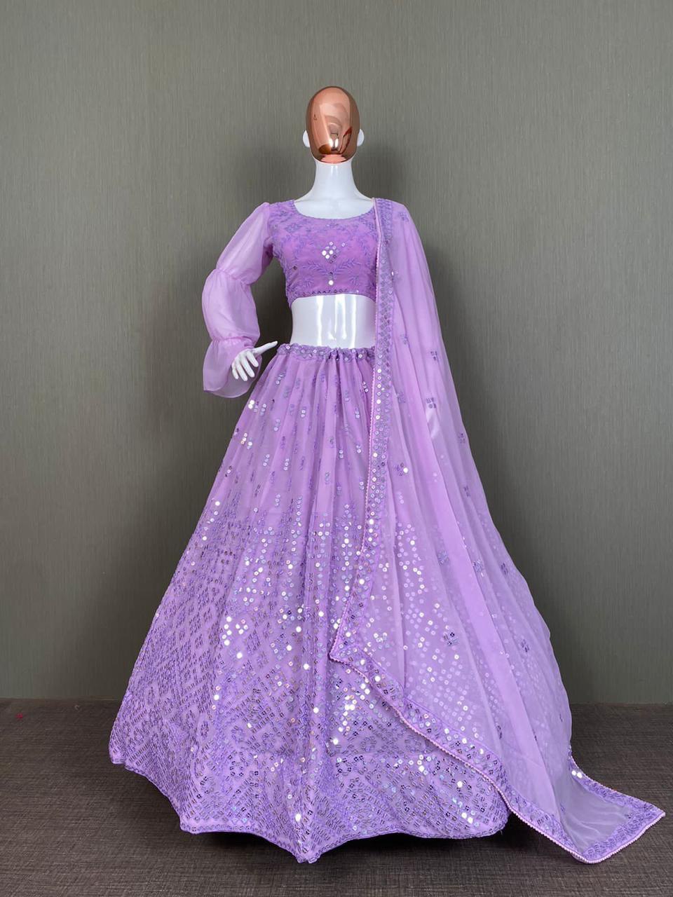 Purple Lehenga Choli In Georgette Silk With 9 MM Sequence Work