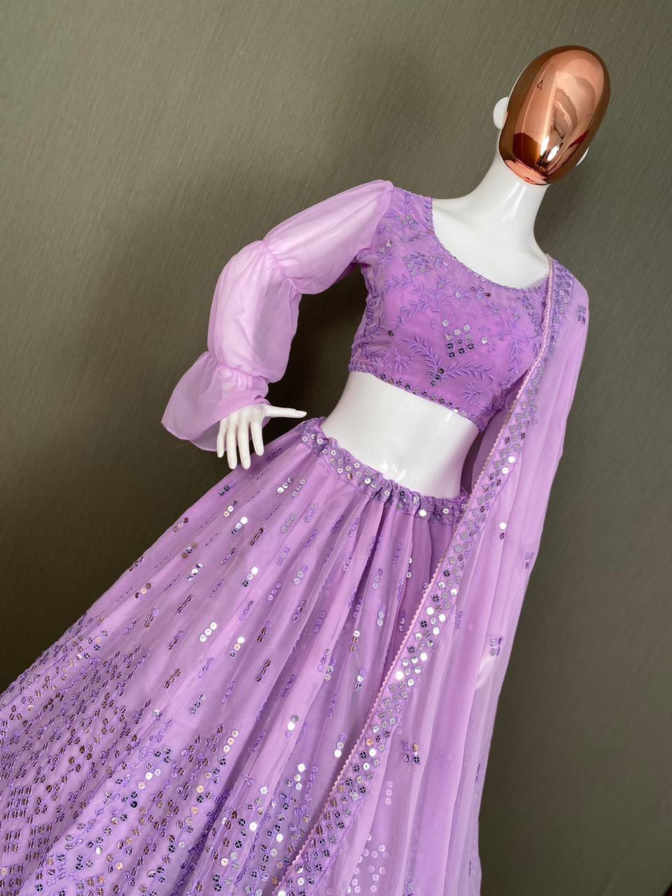 Purple Lehenga Choli In Georgette Silk With 9 MM Sequence Work