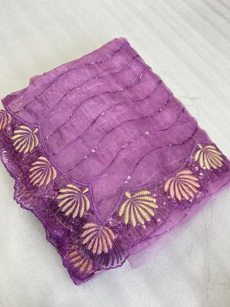 Purple Saree In Organza Silk With Embroidery Work