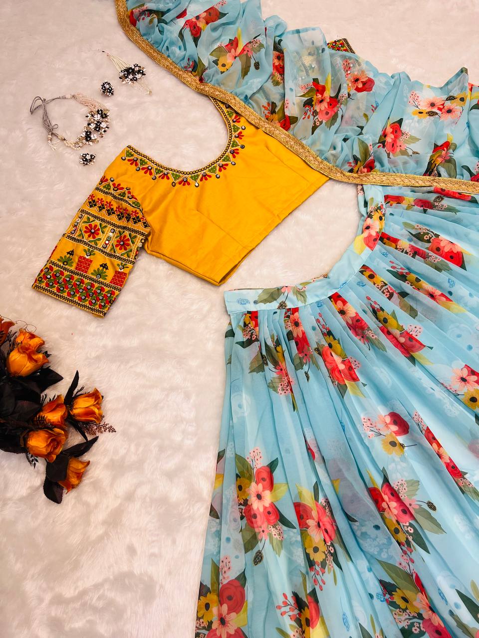 Sky Blue Lehenga Choli In Fox Georgette With Digital Print