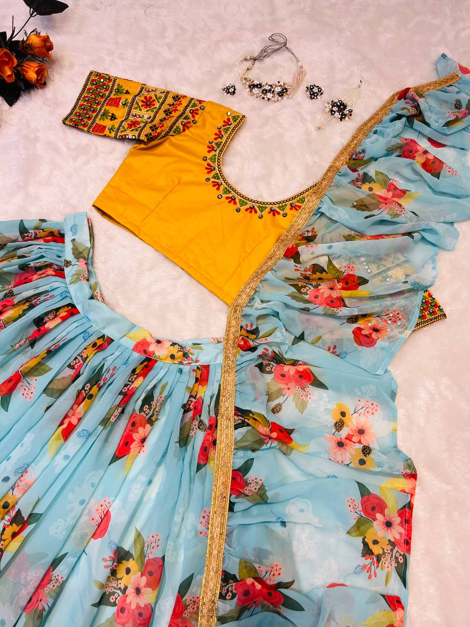 Sky Blue Lehenga Choli In Fox Georgette With Digital Print